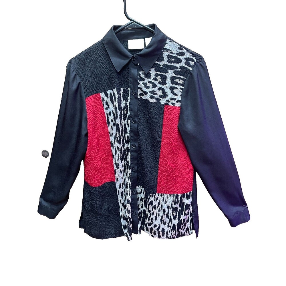 Vintage CHICO'S mixed fabrics Leopard print Patchwork top 90's Y2K Size 0, S